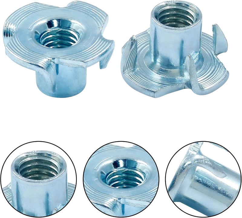 Hitefu M6 X 10mm T-Nut 4 Pronged Zinc Plated Tee Nuts Threaded Insert for Table Legs Rock Climbing Wall Woodwork Holds Wood Cabinetry (40Pcs) - Image 4